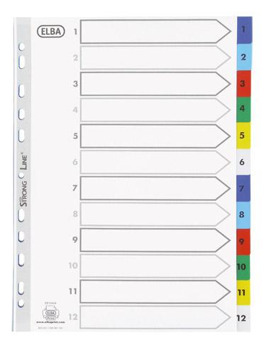 LOT DE 2 - INTERCALAIRE A4 POLYPROPYLÈNE COLORÉ OXFORD 12 ONGLETS NUMÉRIQUES MULTICOLORES - 1 JEU