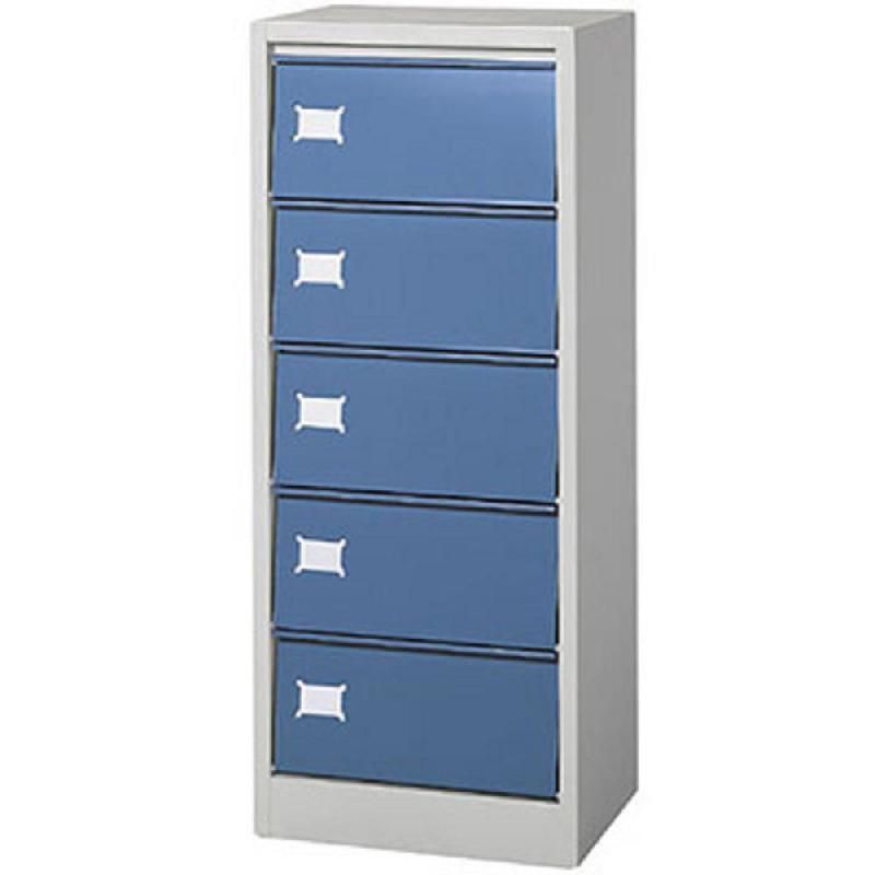 MEUBLE À CLAPETS BUDGET - 5 CASES - CORPS GRIS - CLAPETS BLEU