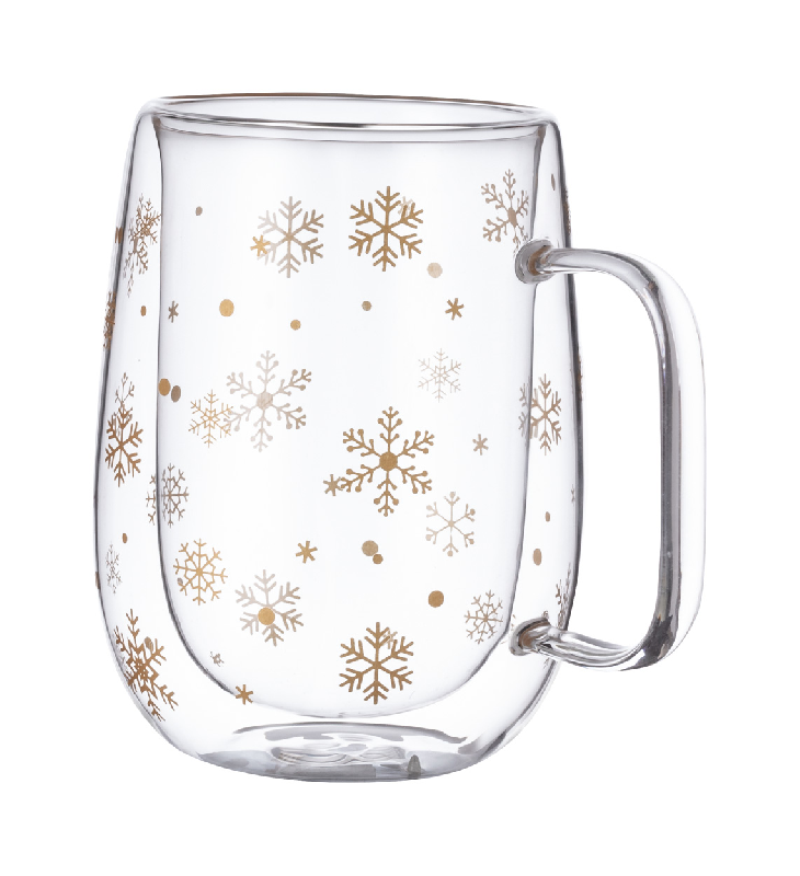 Mug thermos Noël - isotherme en verre borosilicaté à double paroi - 400 ml avec motif flocon de neige_0