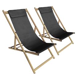 Oviala Business Lot de 2 chiliennes en aluminium inclinable 4 positions noir - noir polyester 112563_0