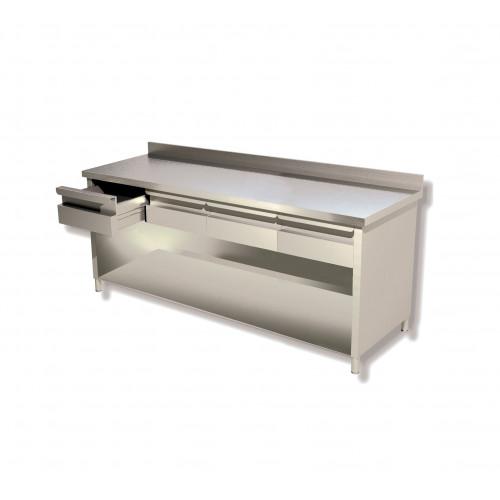 PLACARD INOX OUVERT AVEC 4 TIROIRS AU DESSUS 700 X 1800 MM