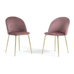 RATTATAN Lot de 2 chaises en velours avec pieds en métal, design élégant pour cuisine, salle à manger, bar ou restaurant – Sara – Rose blush/O_0