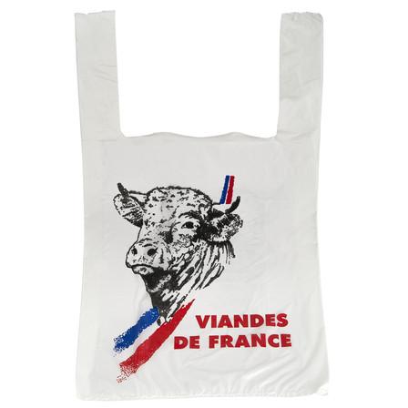 Sacs bretelles en plastique oxo-biodégradables - Visuel 'Viandes de France' - Format 26x6x45 - Gaine blanche 14 µm_0