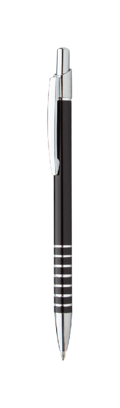 Stylo à bille en aluminium - anneaux, clip et poussoir chromés - encre bleue_0