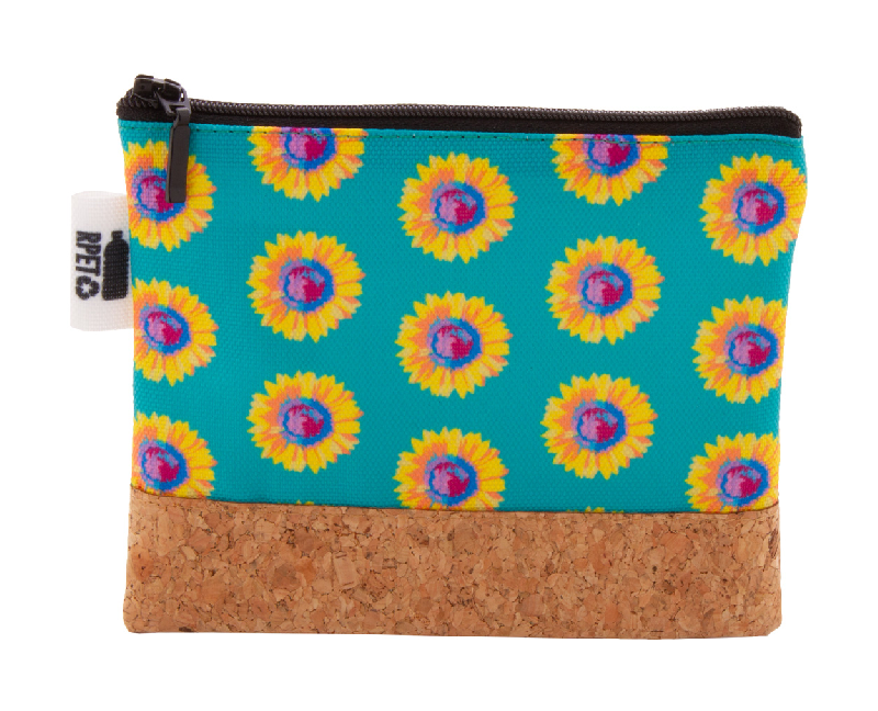 Trousse de maquillage personnalisée - zippée en polyester RPET 600D et liège naturel - Impression sublimée_0