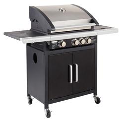 Barbecue professionnel - Fidgi 3 brûleurs en inox + réchaud latéral - plancha en fonte émaillée - cuisson pour 10 personnes_0