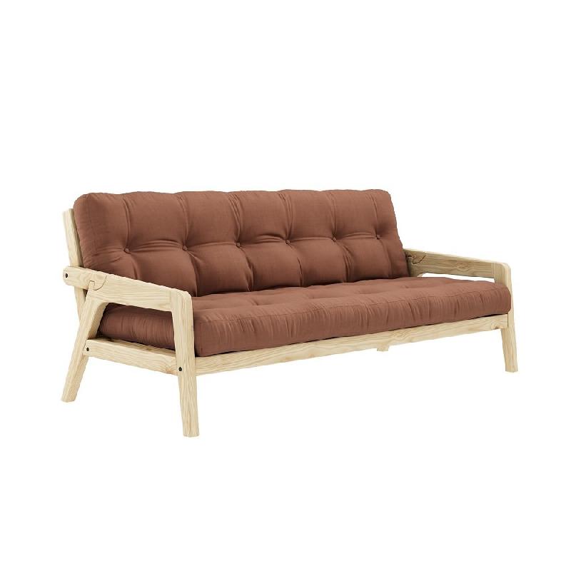 CANAPÉ CONVERTIBLE FUTON GRAB PIN NATUREL COLORIS BRUN ARGILE COUCHAGE 130 CM._0