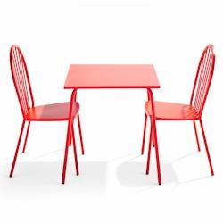 Oviala Business Ensemble table de jardin bistrot et 2 chaises en acier rouge - Oviala - rouge acier 109453_0