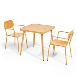Oviala Business Ensemble table de jardin et 2 fauteuils en aluminium jaune moutarde - Oviala - jaune aluminium 108257_0