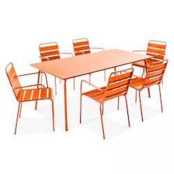 Oviala Business Ensemble table de jardin et 6 fauteuils en métal orange - Oviala - orange acier 106025_0