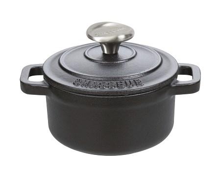 LE CHASSEUR - MINI-COCOTTE RONDE FONTE ÉMAILLÉE NOIR AVEC COUVERCLE D.100 MM - 071098