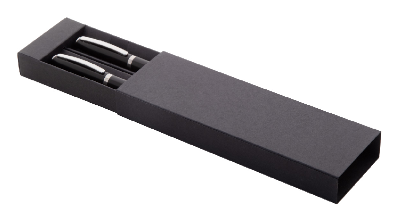 Parure stylo métal - roller et bille en aluminium recyclé - boîte cadeau en papier noir_0