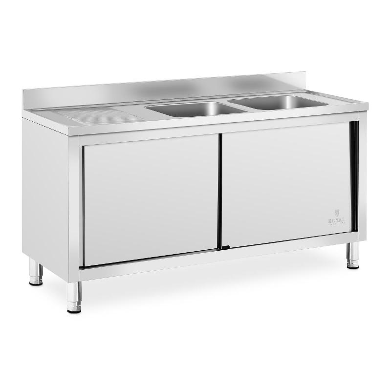 PLONGE INOX SUR MEUBLE 2 BACS ACIER INOXYDABLE - 400 X 400 X 250 MM PROFESSIONNELLE 14_0005016_0