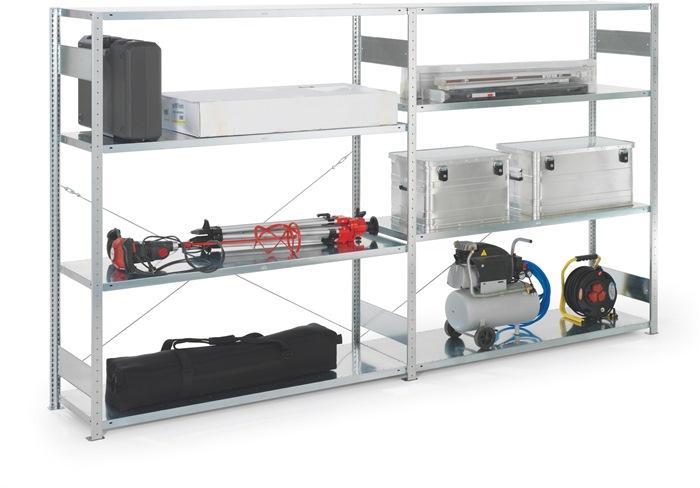 Rayonnage à grands compartiments à emboîter H2000 x L1700 x P400 mm - étagère extension galvanisée argent avec 4 supports en acier META_0
