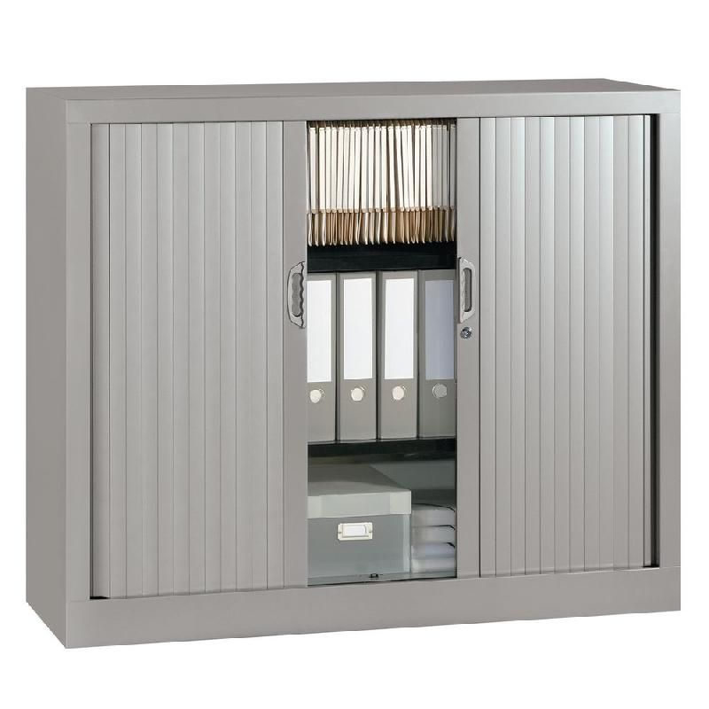 STAPLES ARMOIRE À RIDEAUX STAPLES NF ENVIRONNEMENT - H.100 X L.120 CM - CORPS GRIS - RIDEAUX GRIS