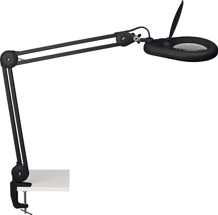 Éclairage à loupe LED - Lentille en verre 127 mm - Pied de support noir avec cache - Tête ronde - Bras métallique rotatif_0