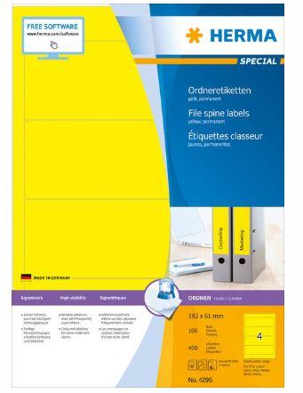Étiquettes adhésives pour classeurs A4 - 192 x 61 mm - jaunes - Référence 4296_0