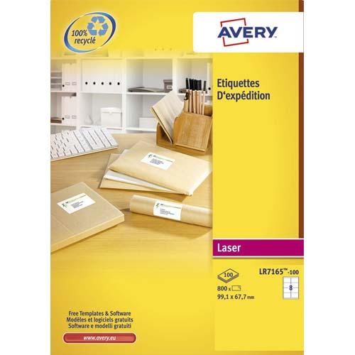Avery boîte de 800 étiquettes adresse laser recyclées blanc 99,1 x 67,7 mm lr7165-100_0