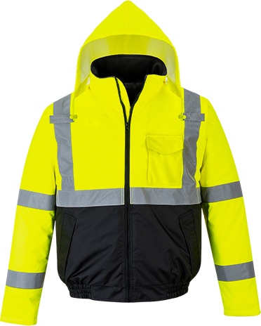 Blouson bomber HV bicolore jaune-noir S363, 4XL - bandes réfléchissantes, imperméable, capuche détachable_0
