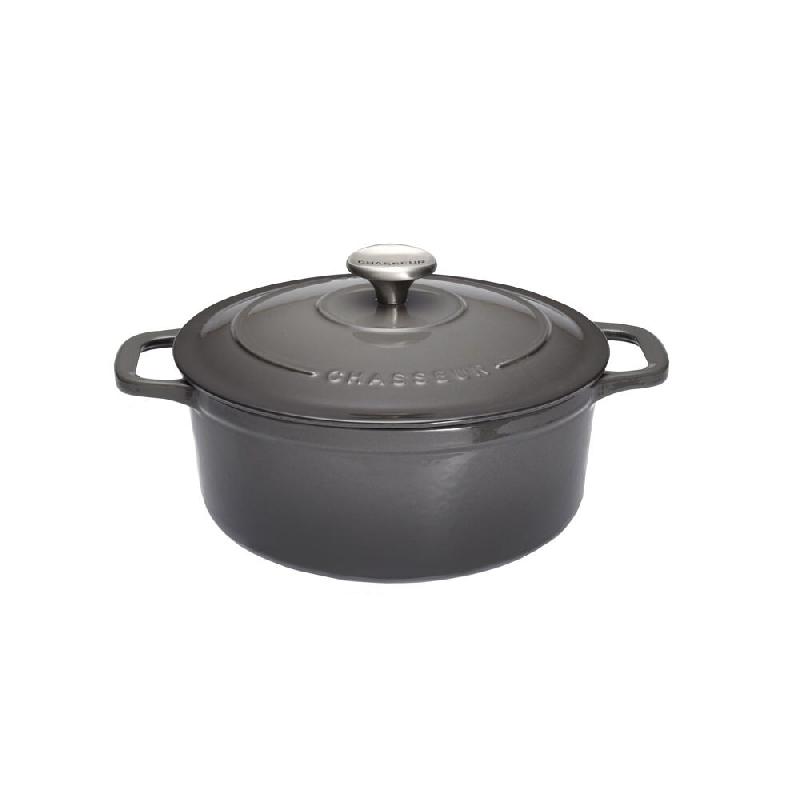 Cocotte ronde 20 cm chasseur gris caviar interieur noir 250 cl Rond Fonte émaillée Chasseur - gris 3244334720891_0