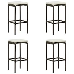 Décoshop26 - Lot de 4 tabourets de bar avec repose-pieds et coussins crème en résine tressée marron DEC029580 - marron 3000257445620_0