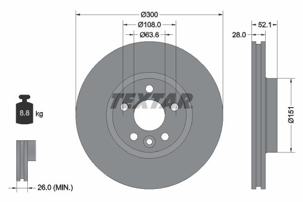 Disque de frein Textar 92159203 - ventilé de l'intérieur - boîte de 1 disque_0