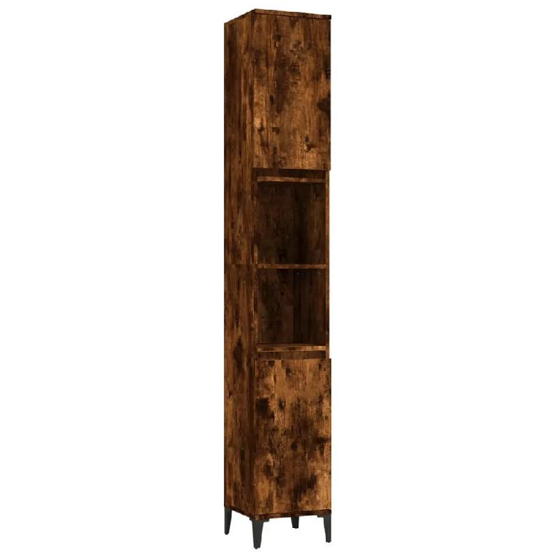 Helloshop26 - Armoire de bain chêne fumé design moderne 30 x 30 x 190 cm espace de rangement 2 étagères en bois d'ingénierie chêne 02_0048401 -_0