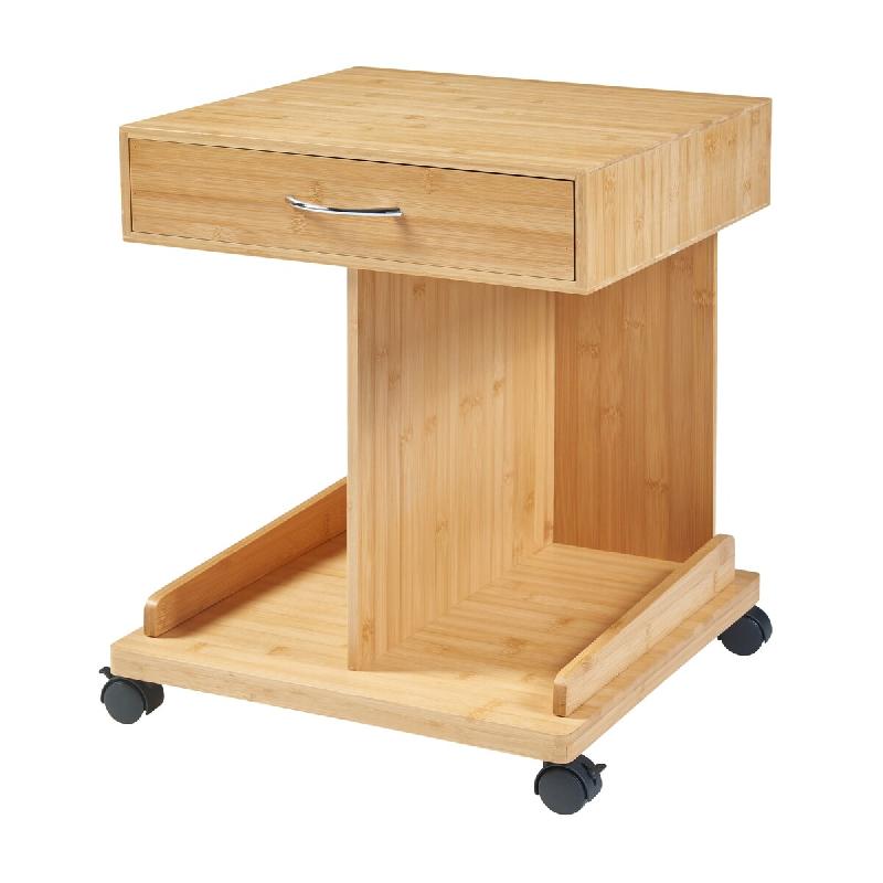 Helloshop26 - Table d'appoint à roulettes avec tiroir et 2 étagères bambou 57 x 43 x 43 cm naturel 03_0010981 - Bambou 3000225511838_0
