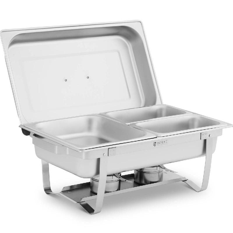 Royal Catering - Royal Catering RCCD_RT19_9L Chauffe-plat professionnel - GN 1/2 - 2 x GN 1/4 - 9 L - 2 brûleurs pour pâte à brûler - 295 x 235 x_0