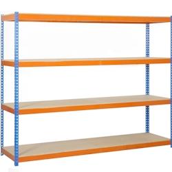 SimonRack Simonforte Chipboard 4 plateaux de 600 kgs par plateau couleur BLEU/ORANGE/BOIS 2000x1800x450 mm (haut x largeur x profondeur) - orange mét_0
