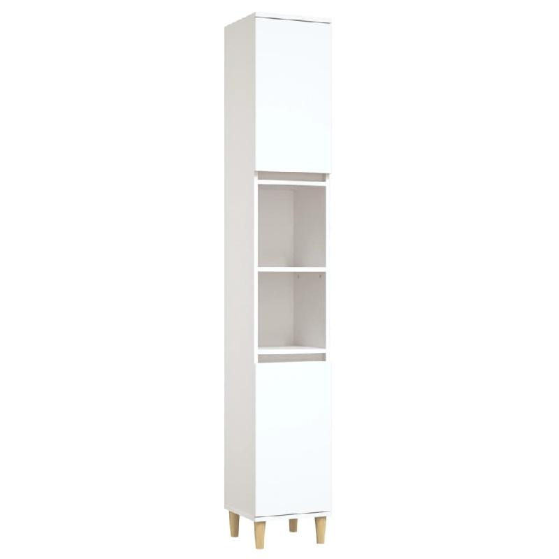 Armoire de salle de bain 30 x 30 x 190 cm - bois d'ingénierie blanc avec pieds en bois d'eucalyptus - 02_0006547_0