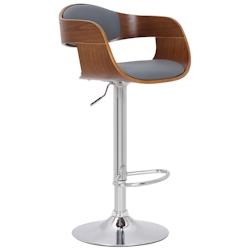 Décoshop26 - Tabouret de bar x1 design rétro en bois noyer PVC gris et métal chromé 10_0000811 - gris 3000734369609_0