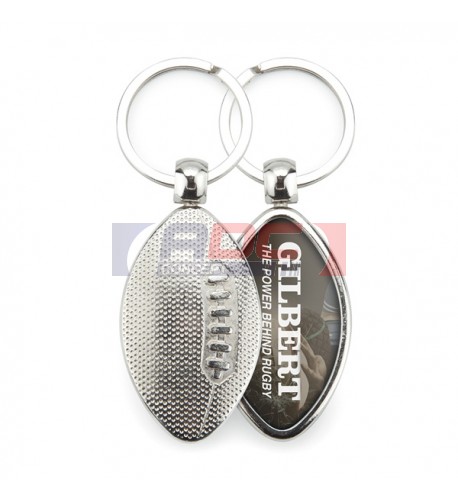 Lot de 100 porte-clés métalliques 57 mm - Gravure rugby avec ballon ovale_0