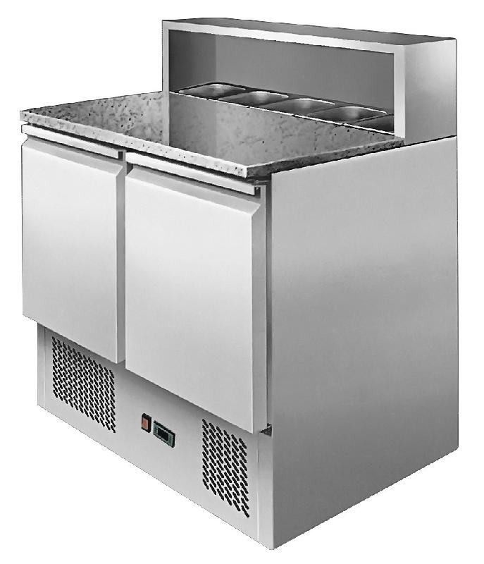 MEUBLE À PIZZA RÉFRIGÉRÉ 2 PORTES EN MARBRE AVEC TOIT EN INOX - ATOSA_0