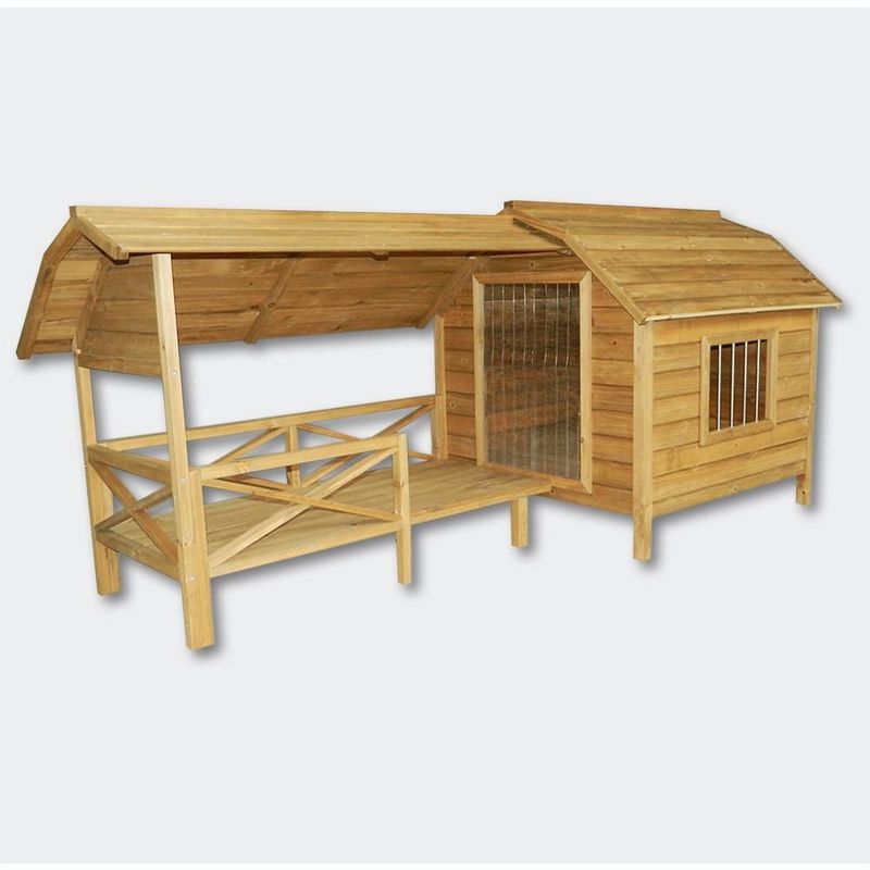 HELLOSHOP26 - NICHE À CHIEN XXL BOIS MASSIF TERRASSE ET PORTE EN LAMELLES - BOIS