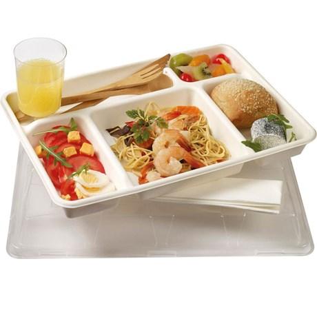 PLATEAUX REPAS 5 ALVÉOLES EN PULPE DE CANNE 32 X 23 CM SOLIA (VENDU PAR 150)