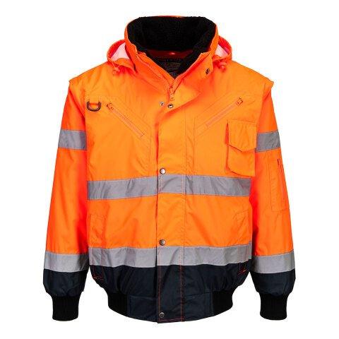 PORTWEST C465 BLOUSON BOMBER 3-EN-1 HAUTE VISIBILITÉ BICOLORE ORANGE/MARINE - TAILLE XS