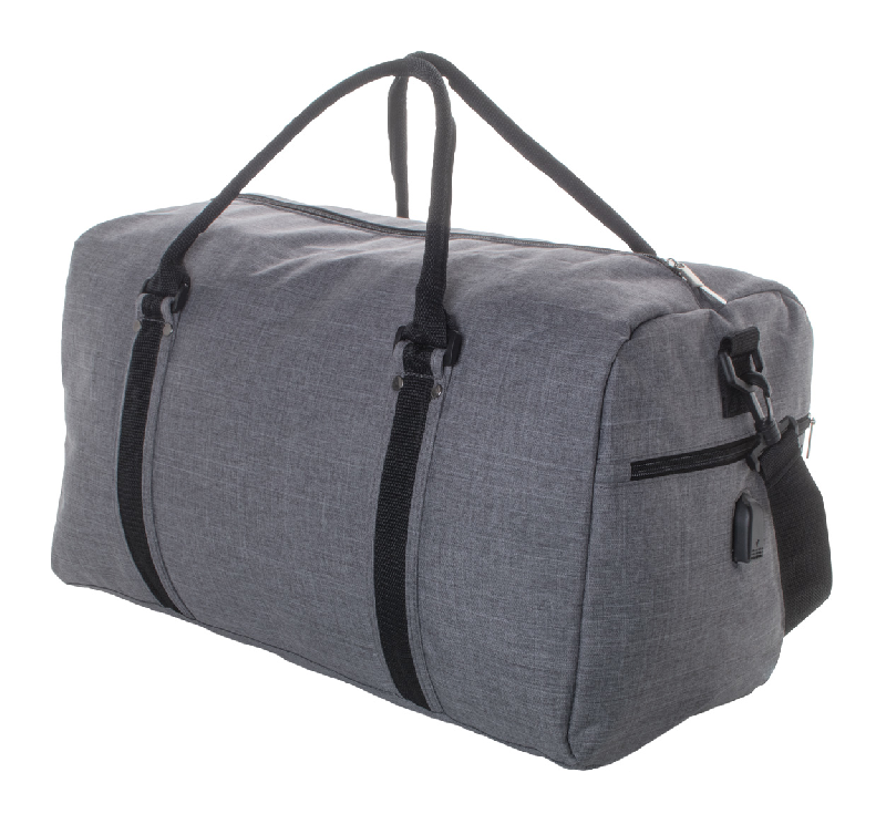 Sac de sport - compartiments avec fermeture éclair - bandoulière - prise USB intégrée - Polyester 600D - gris cendré_0