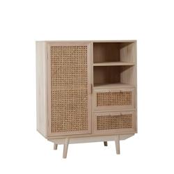 SalesFever Buffet avec façade en rotin | 2 tiroirs, 1 porte, 2 compartiments ouverts | Corps MDF | Pieds en bois de paulownia | L70xP36xH85cm |nature_0