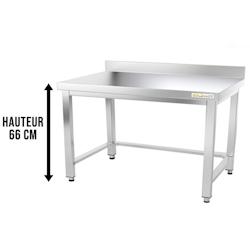 Table de travail en inox soubassement 1200 x 700 mm adossée avec renfort PREMIUM / GOLDINOX - gris inox 3701770802142_0