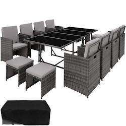 Tectake Salon de jardin PALMA 12 places avec housse de protection, variante 2 - gris/gris clair - 404394 - gris plastique 404394_0