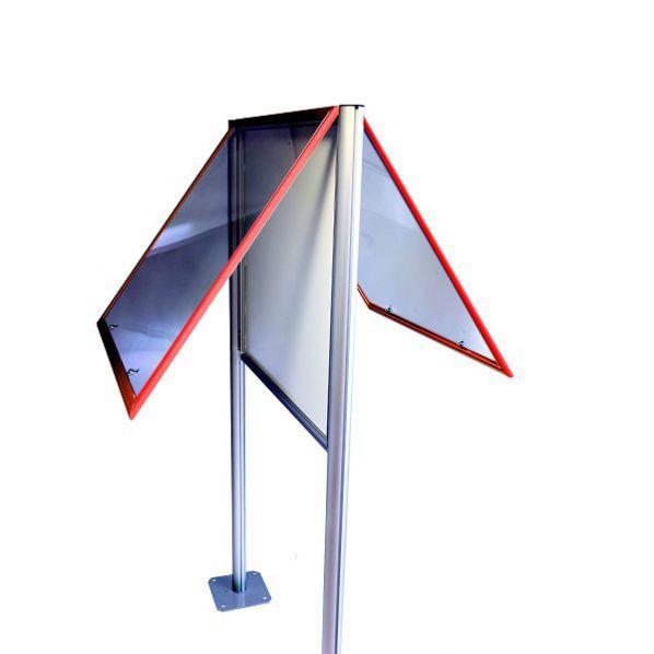 Vitrine d'extérieur sur pied double face - cadre rouge - 12 x A4 - 2 serrures - étanche - Rolléco_0
