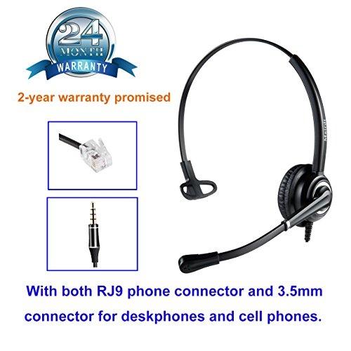 MAIRDI - Casque téléphonique filaire avec micro antibruit - Mono-oreillette - Prise RJ9 pour téléphone fixe Grandstream Yealink - Connecteur 3,5 mm pour téléphone portable et PC_0