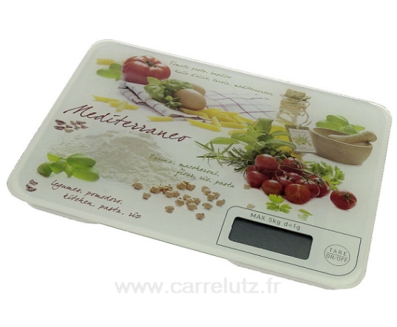 Balance électronique - Décor cuisine - Dessus en verre décoré - Portée 5 kg - Précision 1 g_0
