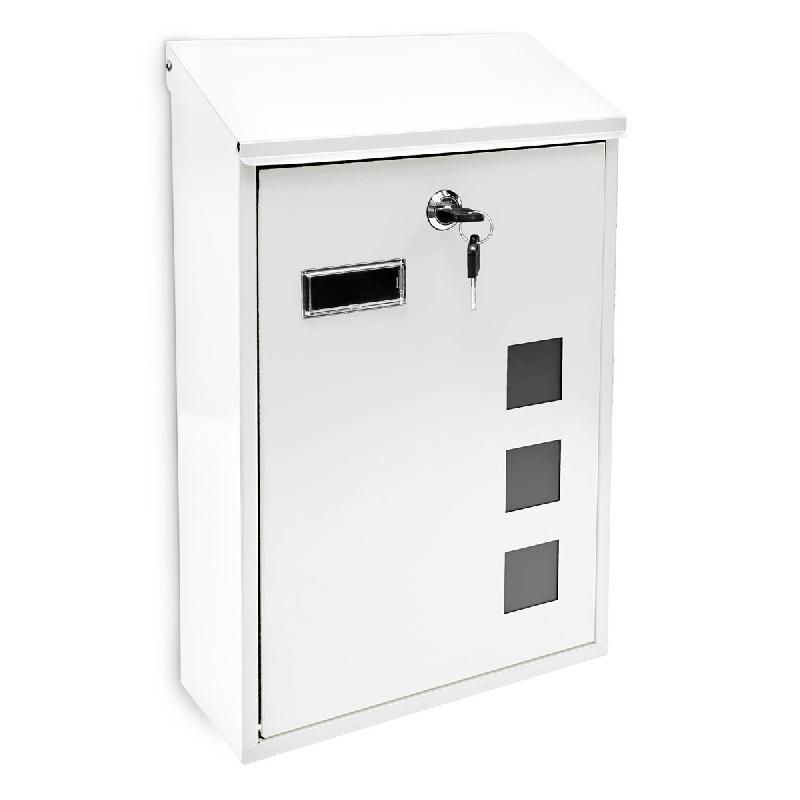 Boîte aux lettres murale design contemporain blanche - métal peint avec 3 fenêtres transparentes - Helloshop26 1013007_0