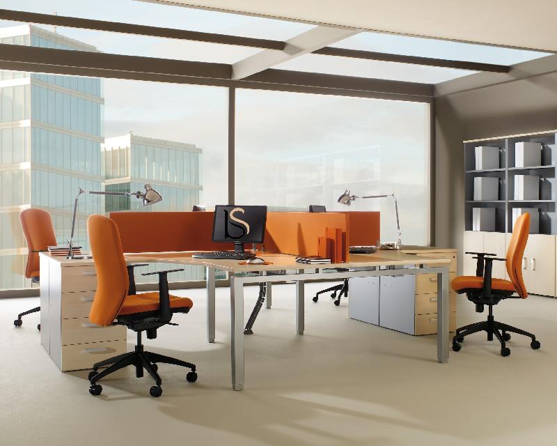 Bureau bench 4 personnes Quadra - Mobel  Linea. - Blanc, 4 tiroirs_1