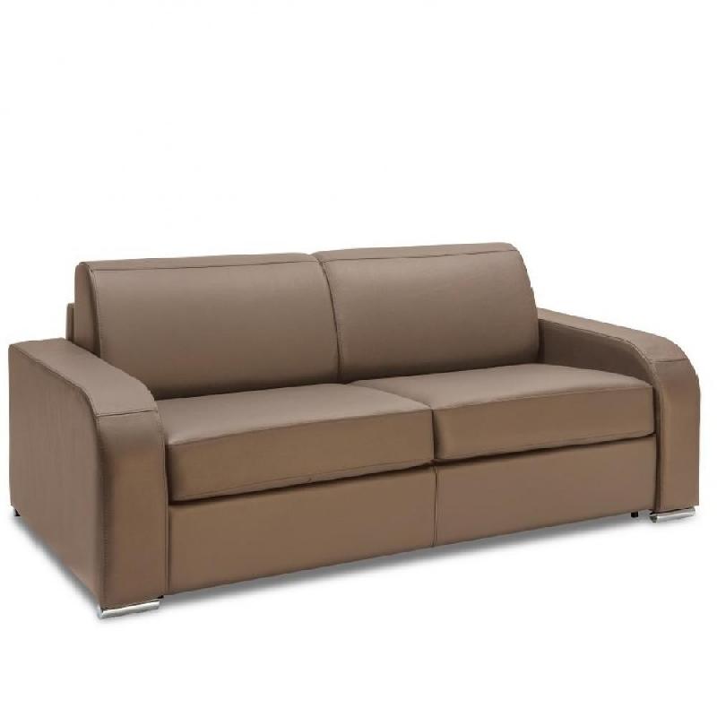 Canapé lit convertible express Sofia édition spéciale cuir - 160 cm - Matelas 16 cm inclus - Taupe_0
