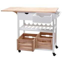 Décoshop26 - Chariot de service à roulettes cuisine bar porte bouteilles avec tiroirs et caisses rangement bois de pin 89x119x41cm 04_0002444 - 3000_0