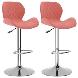 Décoshop26 - Lot de 2 tabourets de bar chaises hautes coutures en losange en velours rose cadre en acier DEC029845 - 3000257589478_0