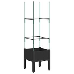 Helloshop26 - Jardinière bac lit surélevé plantes fleurs terrasse jardin avec treillis 40 x 40 x 142,5 cm PP noir 02_0038297 - 3000214209258_0